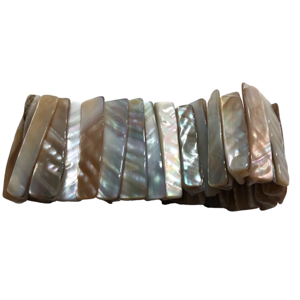 Vintage Mother of Pearl Stretch Bracelet Long Rectangle Shells  Bracelet/Bangle